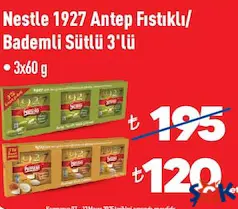 NESTLE 1927 ANTEP FISTIKLI/BADEMLİ SÜTLÜ 3'LÜ 3X60 G NESTLE 1927 ANTEP FISTIKLI/BADEMLİ SÜTLÜ 3'LÜ 3X60 G